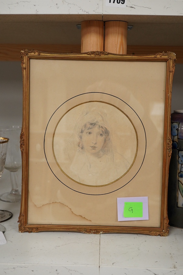 W. T. Toffin, after Sir Thomas Lawrence (1769-1830), Portrait of Lady Augusta Lowther (née Fane), Countess of Lonsdale, inscribed verso, tondo, watercolour and pencil wash, 13.5cm diameter